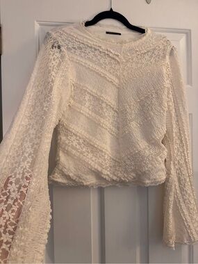 MOTF Cream Lace Long-Sleeve Smocked Blouse